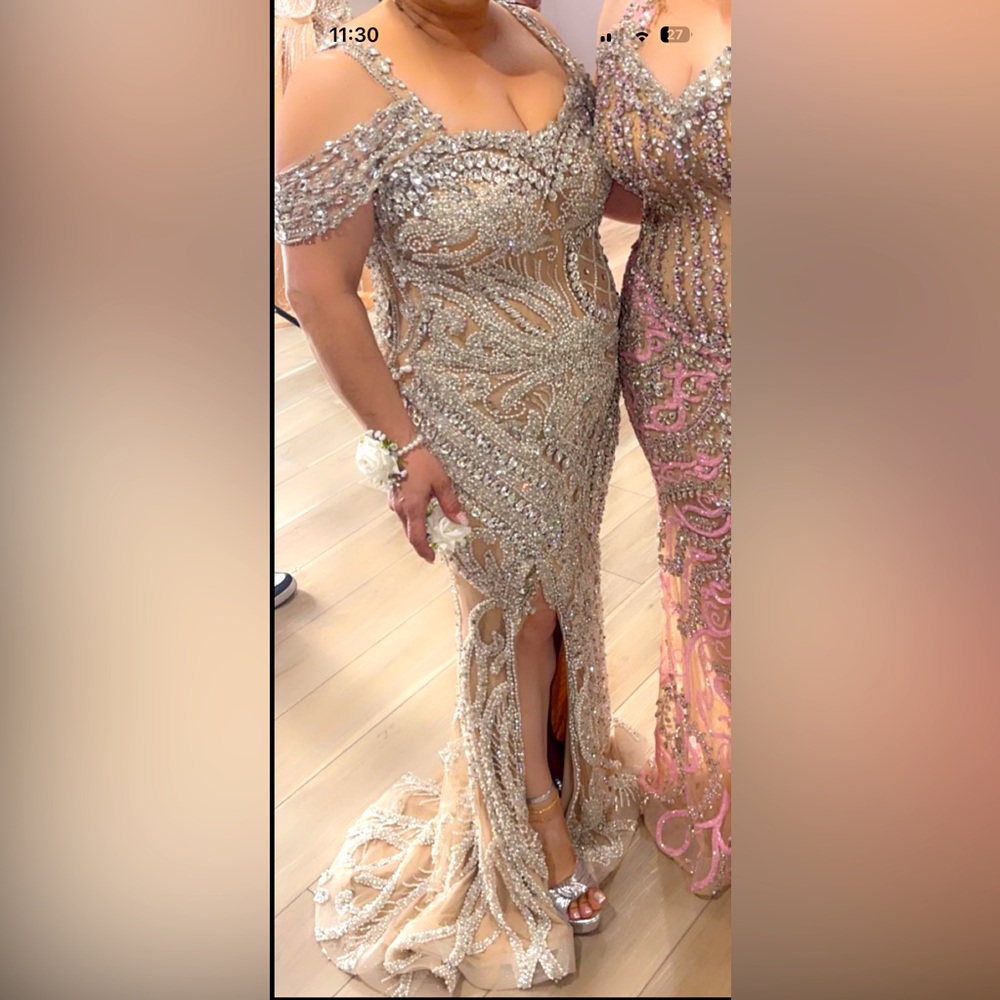 beaded Elegant Beige Evening Gown